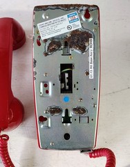 2 Cortelco 2554 Red & Ash Wall Phone Vintage Push Button Bell Ring Retro Mod USA