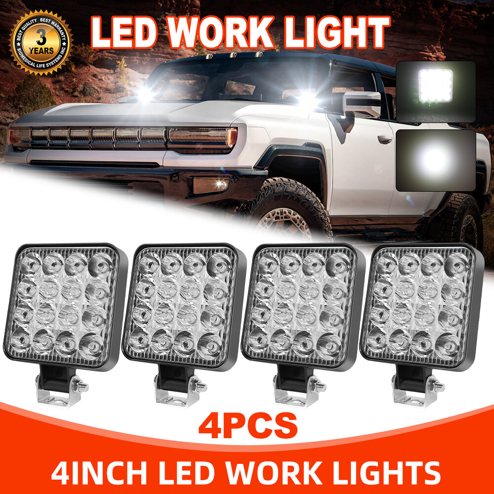 4 Pcs Square LED Work Light Pods SPOT Lights For Truck Off Road Tractor 12V 24V