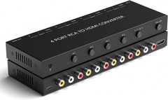 NEW 4 Port RCA to HDMI Converter 1080P AV CVBS Switch 4:3 16:9 Remote