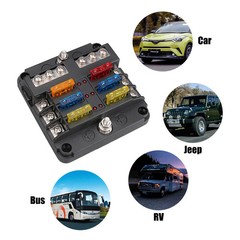 6 Way Blade Fuse Box Block FuseBox Holder Auto Marine Bus Bar Car Kit 12V 24V US