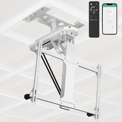 VIVO White Electric Motorized Flip Down Drop Ceiling TV Mount, 32″ to 70″ Screen