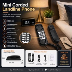 Wall Mount Black Desktop Corded Landline Phone Fixed Telephone Home Office Wired