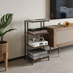 Rustic 4-Tier Media Stand for Record Player Stereo Bracket Country Style US