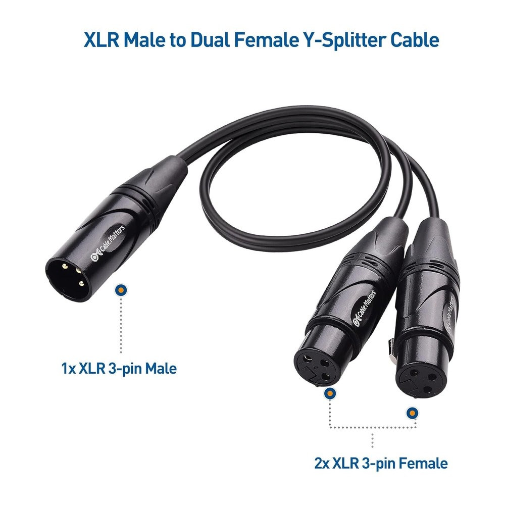 Cable Matters Balanced XLR Splitter Cable 1.5ft / 0.5m XLR Y Splitter Cable 2