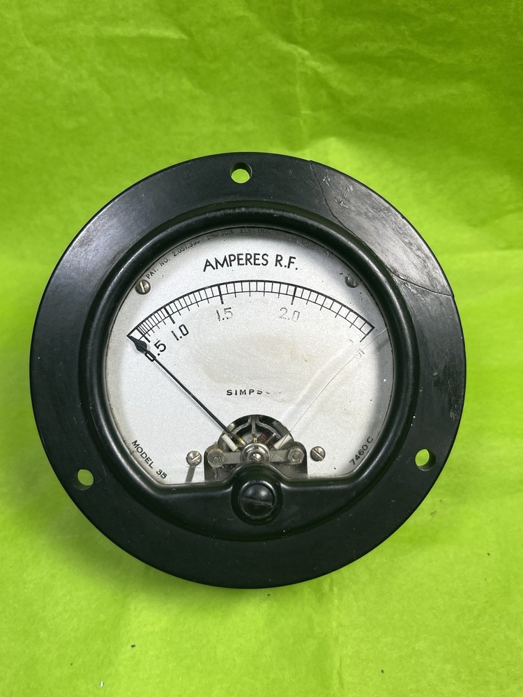 Vintage Simpson AMPs RF Panel Meter 2.5Amps 3-1/2″ Diameter Model# 35