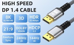 8K DisplayPort Cable,DP 1.4 Cable 25ft(8K@60Hz,4K@144Hz,2K@240Hz) Support 32.4Gb