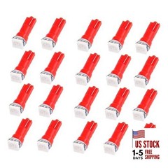 20 Pack T5 58 70 73 74 Dashboard Gauge 1-SMD 5050 LED Wedge Lamp Bulbs Red