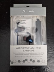 NEW Ativa Wireless Magnetic Earbuds Blue Bluetooth Hands free phone calls, NIB
