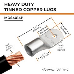 5pcs 4/0 AWG 1/4″ Stud Tinned Copper Wire Lugs, Battery Lugs, Ring Terminals,…