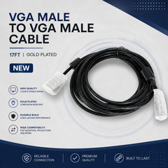 NEW 17ft SVGA 15pin VGA Male Extension Shield Cable Monitor PC TV Cord Black