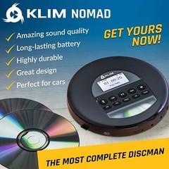 KLIM Nomad Portable CD Player Walkman, FM Radio, Bluetooth, Fusion Earphones