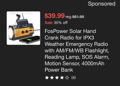 FosPower Solar Crank Radio For Emergency AM/FM Flashlight 2000mAh #FOSPWB-2376