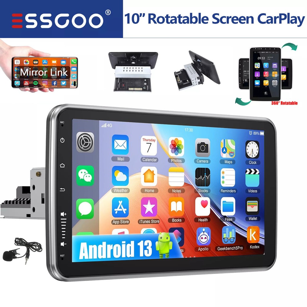 10.1 inch Touch Screen Rotatable Car Stereo Radio 1 DIN Android 13 GPS Navi Wifi
