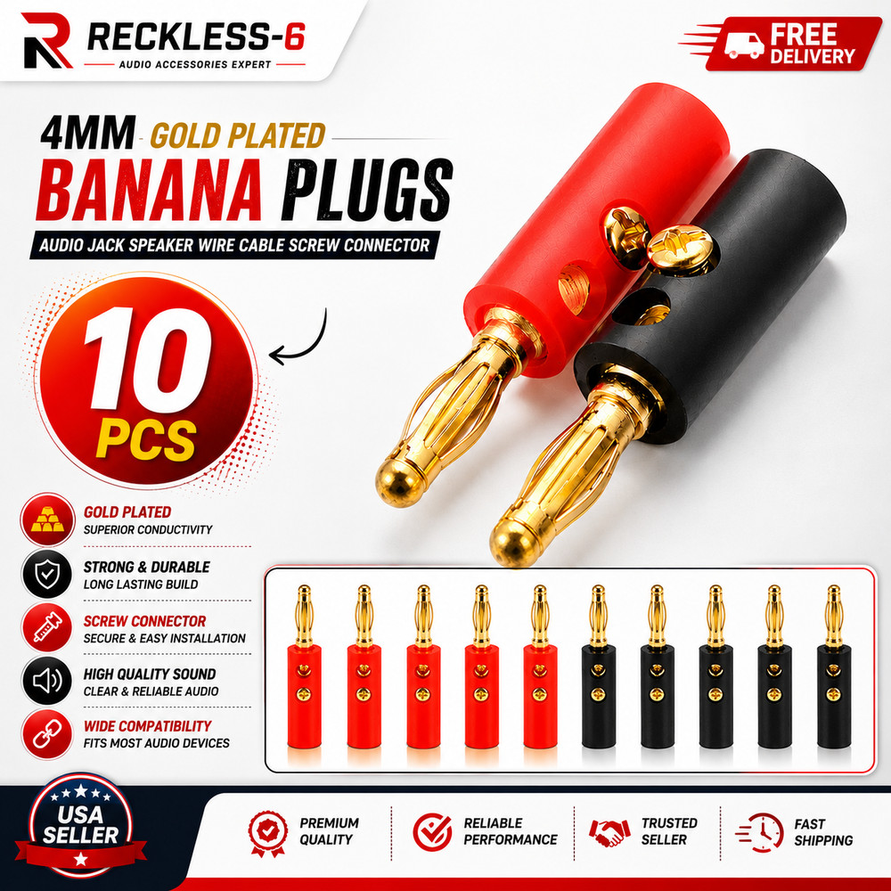 40/30/20/10 PCS 4mm Gold Plated Banana Plugs Audio Jack Speaker Wire Cable Screw