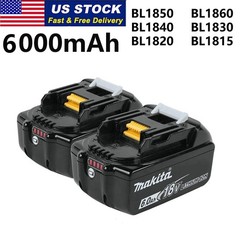 2 Pack 6.0Ah 18V For Makita LXT Lithium-Ion BL1840 BL1850 BL1860B Tool Battery