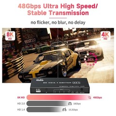 4 Port 8K HDMI 2.1 Switch 4 in 1 out 4K 120Hz HDR HDMI 2.1 Switcher 4X1 HDCP 2.3