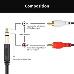 Goldplated 6.35mm 1/4 Inch Male Trs Stereo Plug To 2 Rca Phono Male Audio Y Spli