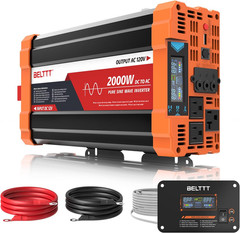 BELTTT 2000W Pure Sine Wave Inverter, Car Power Inverter 12V to 120V AC Converte
