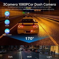 Dash Cam HD WIFI Car Dual Lens Front/Rear/Inside Video Recorder Camera G-sensor