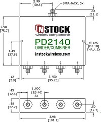PD2140 – RF Power Splitter, Combiner, Divider RoHS, 4 Way, 698-2700 MHz, 50 Ohms