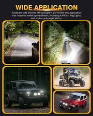 AUXBEAM 4″inch Side Shooter LED Work Driving Light Spot Pods DRL + Black Covers