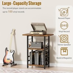 Record Player Stand with Extended Desktop,Large Record Player Rustic Brown