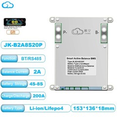 JK SMART BMS Lifepo4 Li-Ion Battery JK-B2A8S20P 4S-8S 200A Active Balance AUK