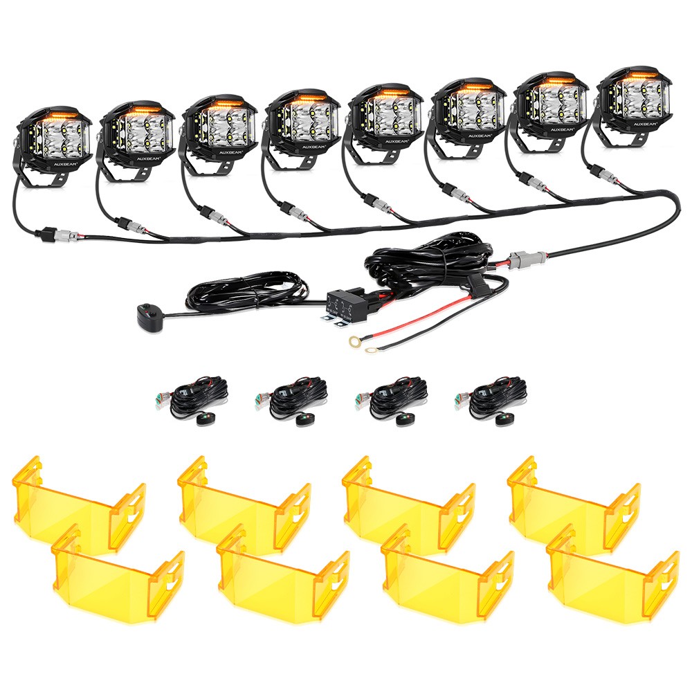 8X AUXBEAM 4” LED Work Driving Light Pods Ditch Fog Dual Side Shooter Amber DRL