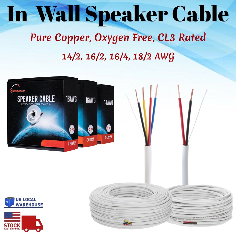 Pure Copper Speaker Cable 14 16 18 AWG In Wall Oxygen CL3 Bulk Audio Wire Lot