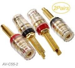 4x Long Thread 4mm Banana Speaker Terminal Binding Post Hard Copper, Black/Red