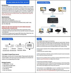 4K@60Hz HDMI Splitter 1 in 2 Out, HDMI Splitter for dual Monitors Duplicate only