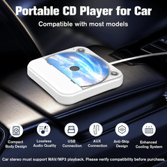 Car CD Player for CD Lovers, Road Trips, Home Listening, AUX & USB