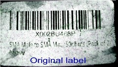 2 X SMA Male to SMA Male Cables 50 Ohms 4 Inches Long NOS