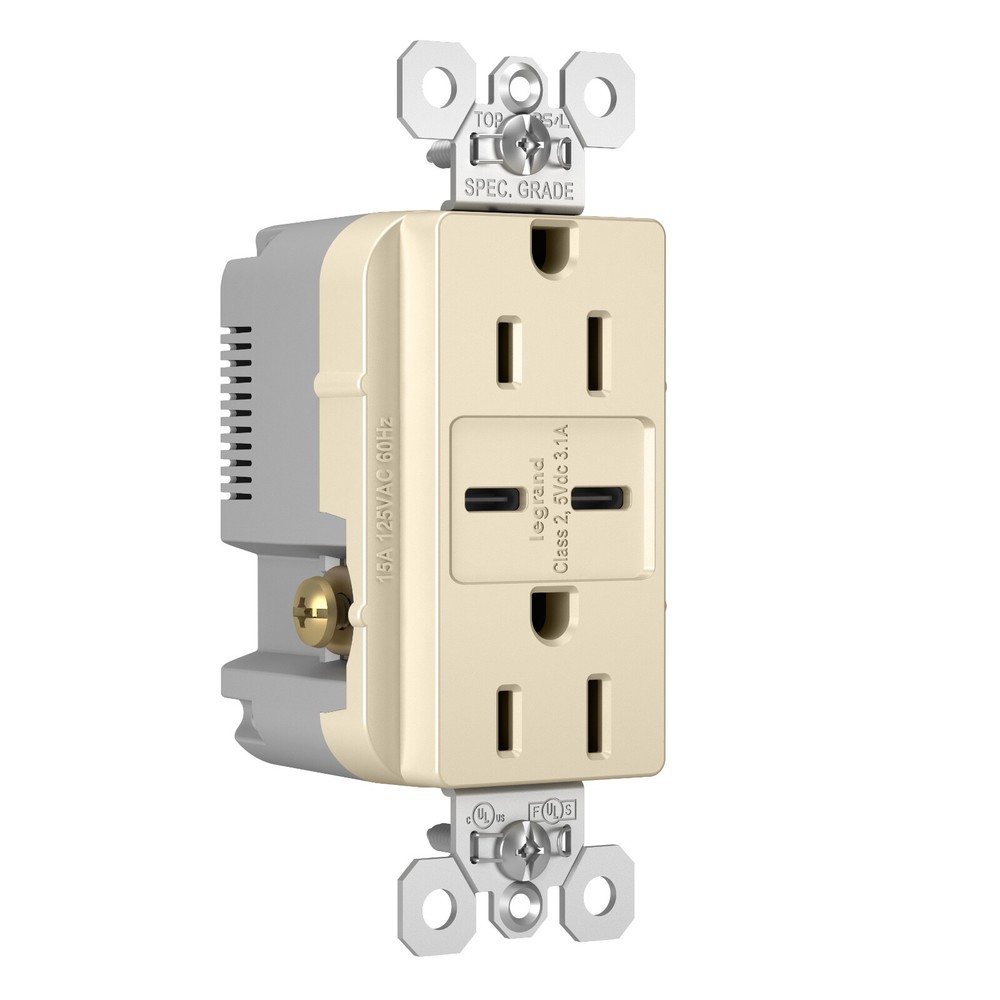 Pass & Seymour Commercial USB Charging Receptacle – 15a type c/c light almond