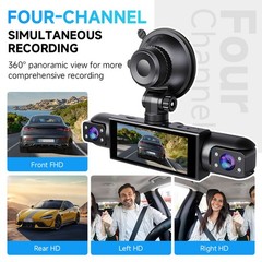 360° 4 Channel 1080P Car Dash Cam Front and Rear Inside Left Right + Camera Wifi