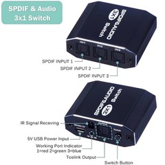 3×1 Aluminum Spdif Toslink Optical Digital Audio Splitter Remote Switch Hub