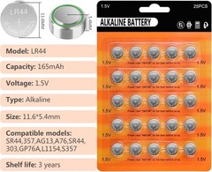 AG13 LR44 Batteries 25-Pack 1.5V Alkaline for Watches Toys Calculators Medical