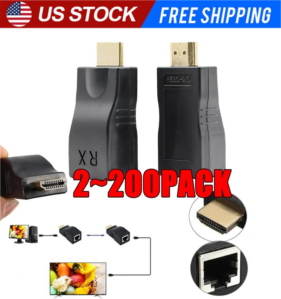 4K 1080P HDMI Extender to RJ45 Over Cat 5e/6 Network LAN Ethernet Adapter LOT
