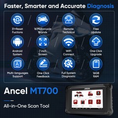 ANCEL MT700 Motorcycle All System OBD2 Scanner Diagnostic Scan Tool E-CU Coding