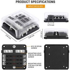 6 Way Car Boot Power Distribution 12-24V Blade Fuse Holder Box Block Panel Board