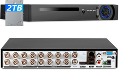 16 Channel H.265 DVR 1080p HD with Hard Drive 2TB for Security Camera System