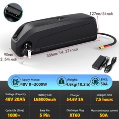E-bike Lithium battery 48V 52V 60V 20Ah Samsung/LG Cells Down Tube 0~2000W Motor