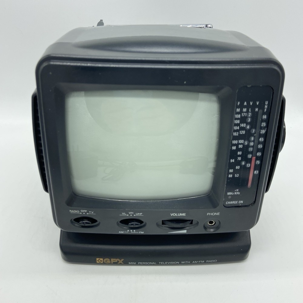 GPX 1993 Mini TV Black & White Television AM/FM Radio w/ Power Cord – Works