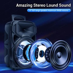8” 1000W Portable FM Bluetooth Speaker Subwoofer Heavy Bass Sound System Party