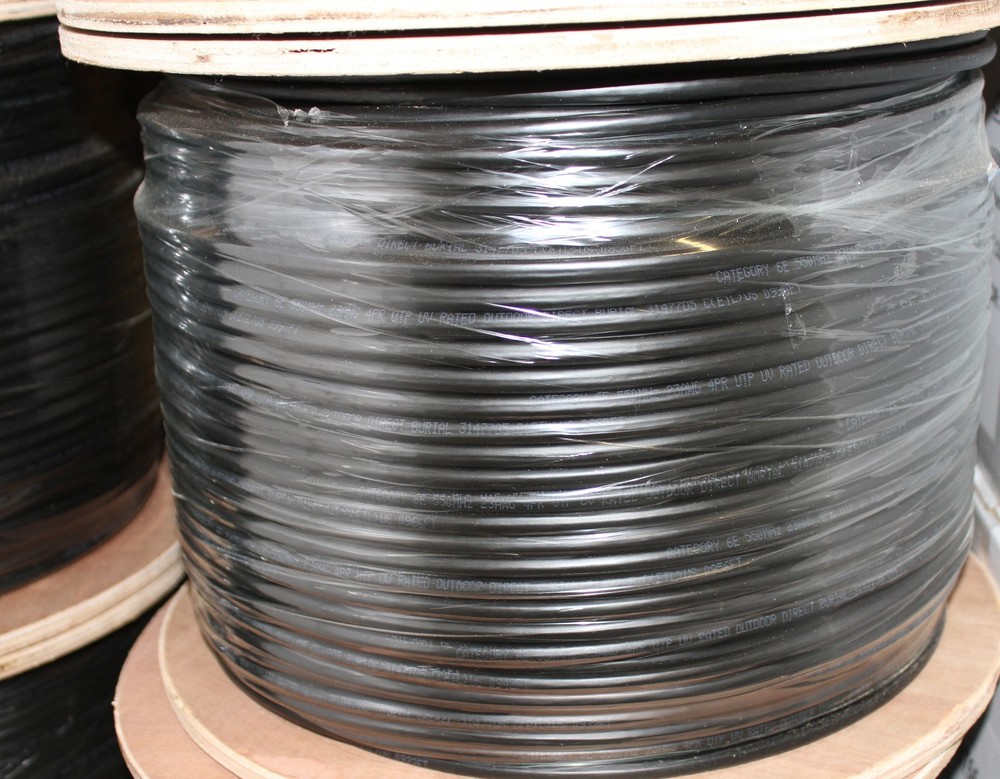 CAT6E 550MHz Outdoor Waterproof UV CMX Direct Burial Ethernet Cable Black 1000FT
