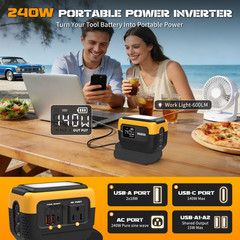 240W Pure Sine Wave Power Inverter for DeWALT 20V Battery PD 140W USB-C AC Outle