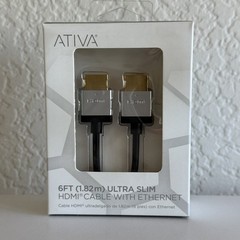 Ativa NEW Ultra Slim HDMI High Speed Cable With Ethernet, 6ft Black