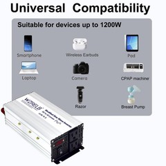 WZRELB 1200W Power Inverter 24V DC to 110V 120V AC,2400W Peak Modified Sine Wave
