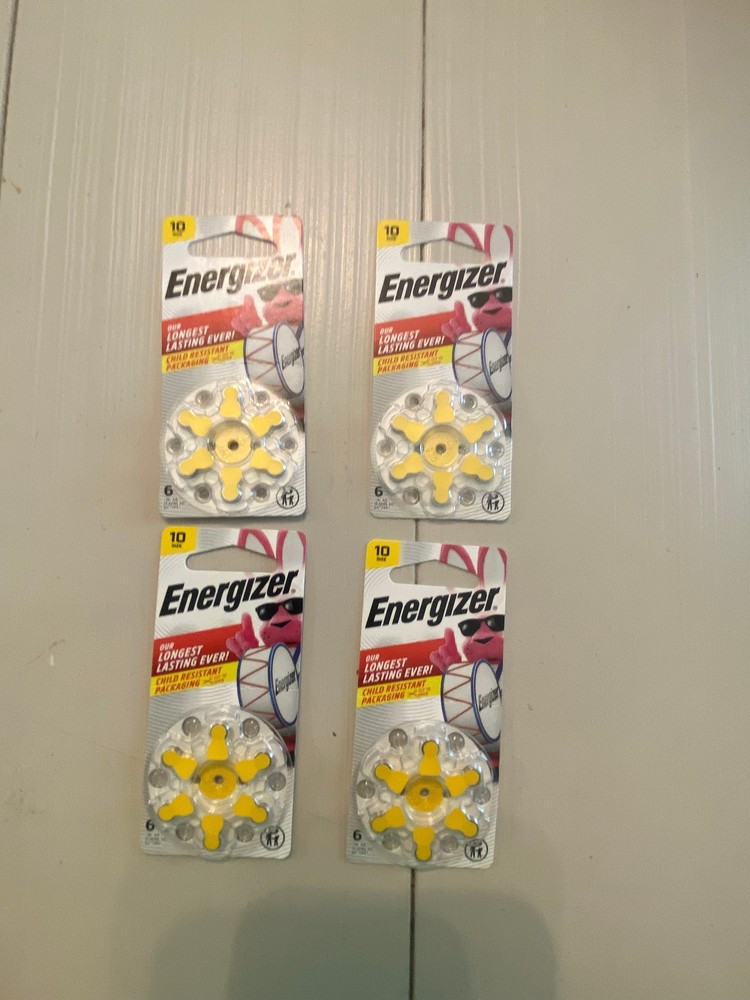 [4pack] Energizer Hearing Aid Batteries Size 10, Yellow Tab, 6 battery per pack.