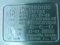 Panasonic RP-68 AC Adaptor 6VDC 200mA